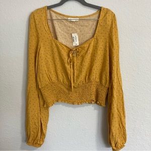 AEROPOSTALE Long Sleeve Polka Dots Peasant Cropped Top Size L